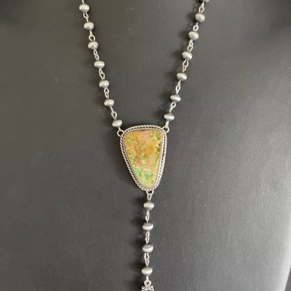 Sterlingsilver Roystonturquoiserosarybeadnecklace - image 3